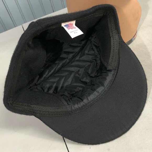 Black Fleece Hunting Trapper Pom Made In USA Ear Flaps 7 3/8 Langenberg Hat Cap - Picture 6 of 10